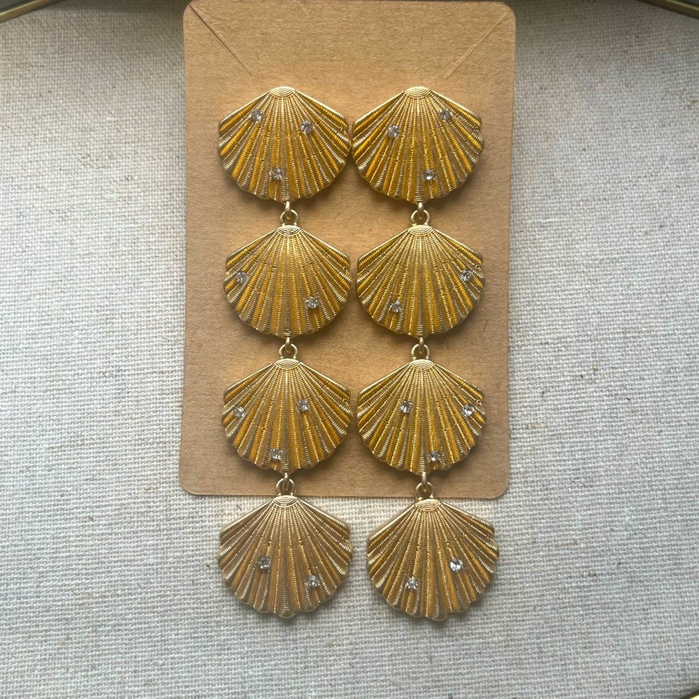 ✨ Dangle Gold Shell Earrings with Cubic Zirconia Accents